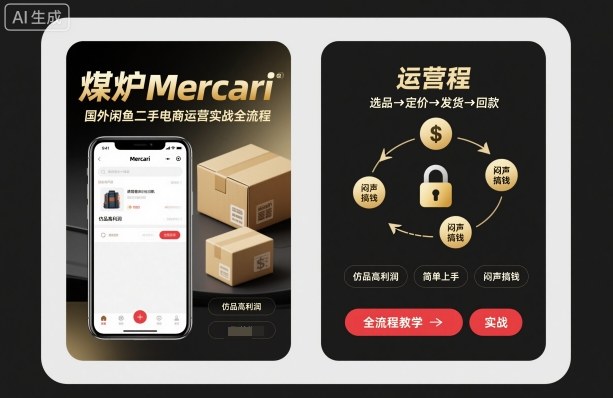 煤炉Mercari国外闲鱼二手电商运营实战全流程，仿品高利润，简单上手，闷声搞钱-资源宝库