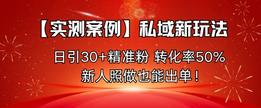 【实测案例】私域新玩法，日引30+精准粉，转化率50%，新人照做也能出单！-资源宝库
