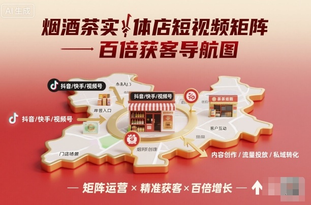 烟酒茶实体店短视频矩阵百倍获客导航图-资源宝库