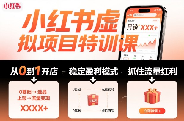 小红书虚拟项目特训课,帮你从0到1打造稳定盈利的店铺,抓住流量红利(更新9月)-资源宝库