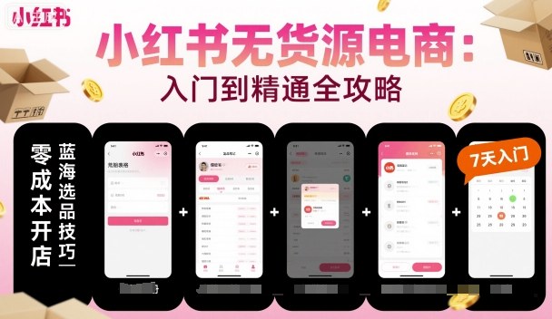 小红书无货源电商,入门到精通,开店+选品+笔记+剪辑+赛道+内容-资源宝库