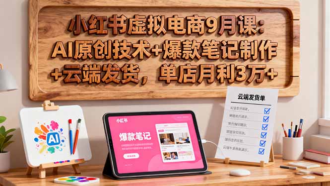 小红书虚拟电商9月课:AI原创技术+爆款笔记制作+云端发货,单店月利3万+-资源宝库