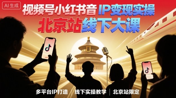视频号小红书抖音IP变现实操北京站线下大课,40+行业短视频高变现姿势,100+IP高变现实操技术-资源宝库