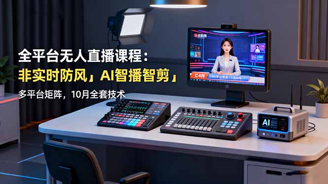 全平台无人直播课程:非实时防风+AI智播智剪+多平台矩阵,10月全套技术-资源宝库