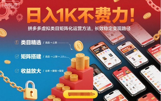 日入1K不费力!拼多多虚拟类目矩阵化运营方法,长效稳定变现路径-资源宝库
