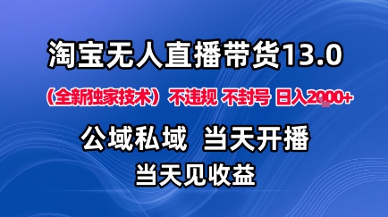淘宝无人直播13.0，公域私域技术，不封号，不违规布局下半年旺季赛道，日入1K+(独家技术)【揭秘】-资源宝库