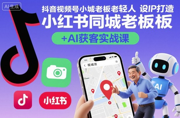 抖音视频号小红书同城老板轻人设IP打造+AI获客实战课，人设打造-算法拆解-拍摄剪辑-内容运营-AI创作-资源宝库