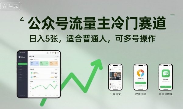 公众号流量主冷门赛道，日入5张，适合普通人，可多号操作-资源宝库