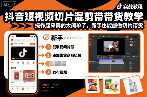 抖音短视频切片混剪带货教学，操作起来真的太简单了，新手也能做切片带货-资源宝库