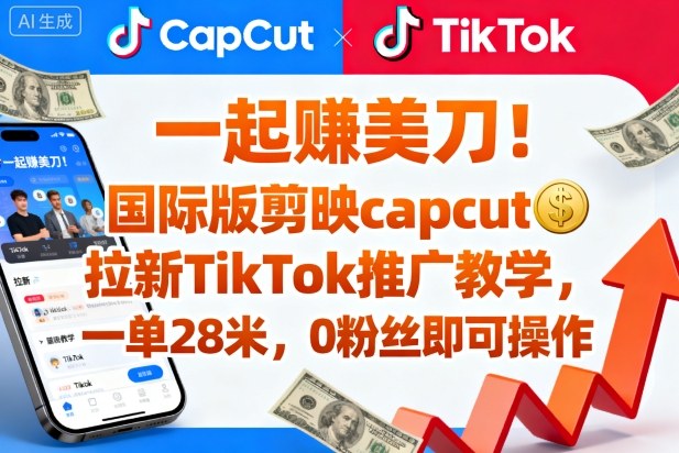 一起賺美刀！国际版剪映capcut拉新TikTok推广教学，一单28米，0粉丝即可操作(附推广入口和教学)-资源宝库