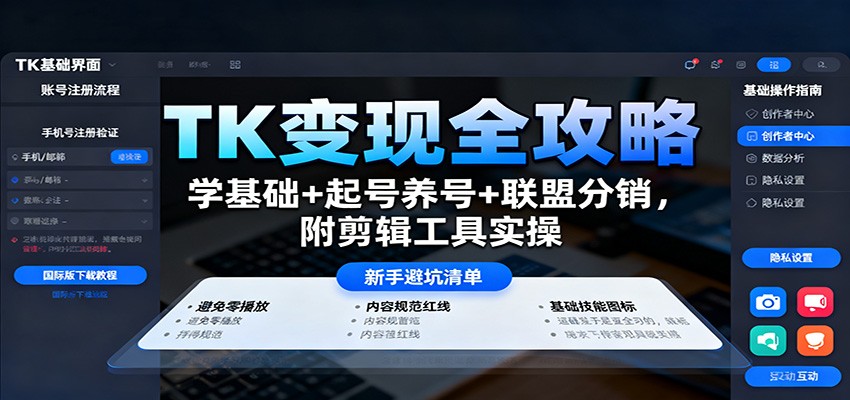 TK变现全攻略：学基础+起号养号+联盟分销，附剪辑工具实操-资源宝库