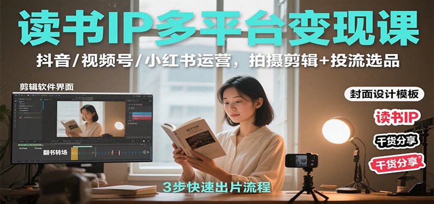 读书IP多平台变现课:抖音/视频号/小红书运营,拍摄剪辑+投流选品-资源宝库