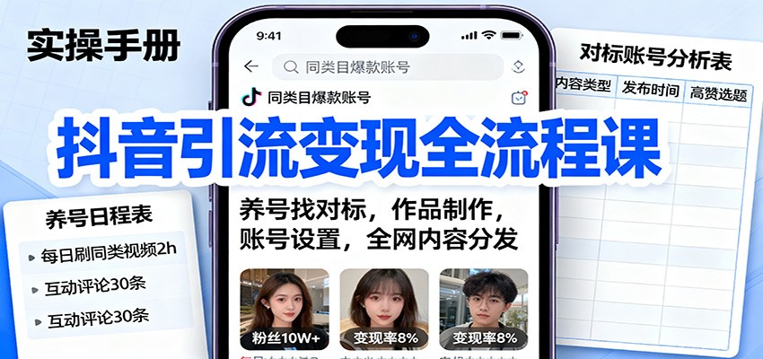 抖音引流变现全流程课：养号找对标，作品制作，账号设置，全网内容分发-资源宝库