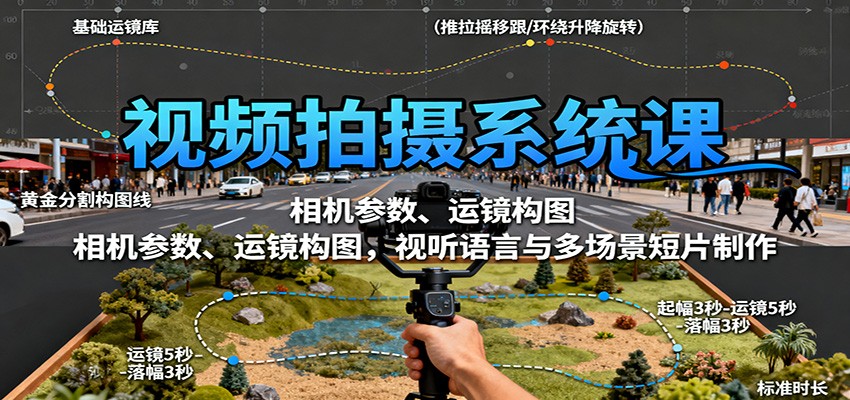 视频拍摄系统课：相机参数、运镜构图，视听语言与多场景短片制作-资源宝库