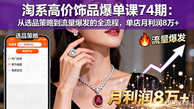 淘系高价饰品爆单课74期:从选品策略到流量爆发的全流程,单店月利润8万+-资源宝库
