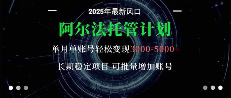 阿尔法托管计划 单账号月入3000-5000,长期稳定项目,新手小白轻松上手。-资源宝库