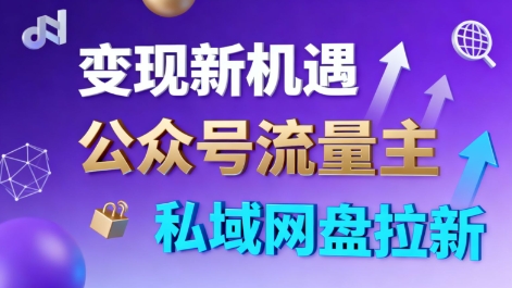 公众号流量主+私域网盘拉新，多方式变现，简单易上手，当天就有收益-资源宝库