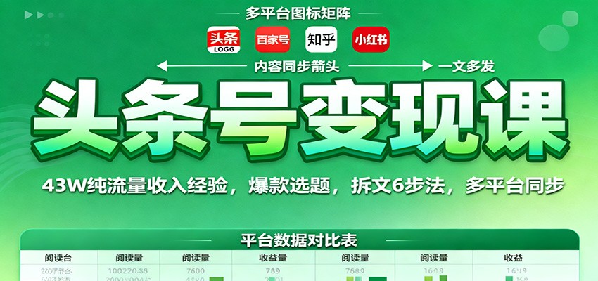 头条号变现课：43W纯流量收入经验，爆款选题，拆文6步法，多平台同步-资源宝库