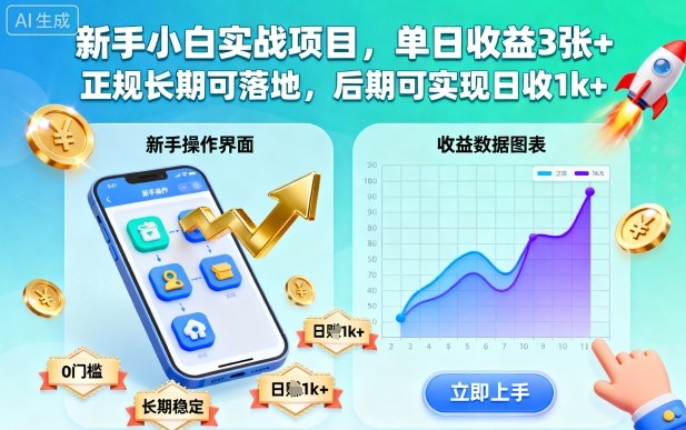 新手小白实战项目，单日收益3张+，正规长期可落地，后期可实现日收1k+【揭秘】-资源宝库