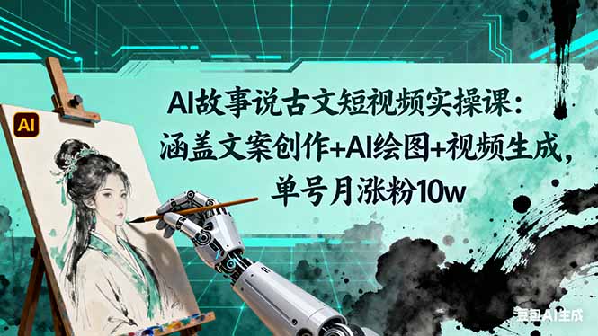 AI故事说古文短视频实操课：涵盖文案创作+AI绘图+视频生成，单号月涨粉10w-资源宝库