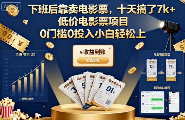 下班后靠卖电影票，十天搞了7k+，低价电影票项目，0门槛0投入小白轻松上手【揭秘】-资源宝库