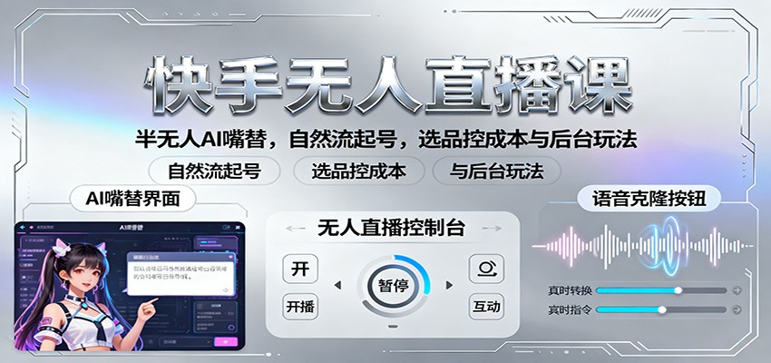 快手无人直播课:半无人AI嘴替,自然流起号,选品控成本与后台玩法-资源宝库