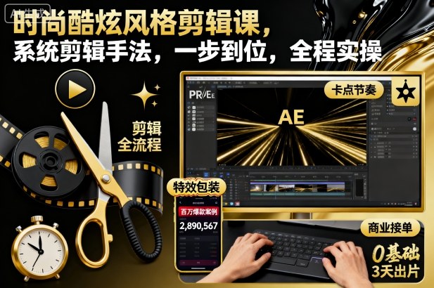时尚酷炫风格剪辑课，系统剪辑手法，一步到位，全程实操-资源宝库