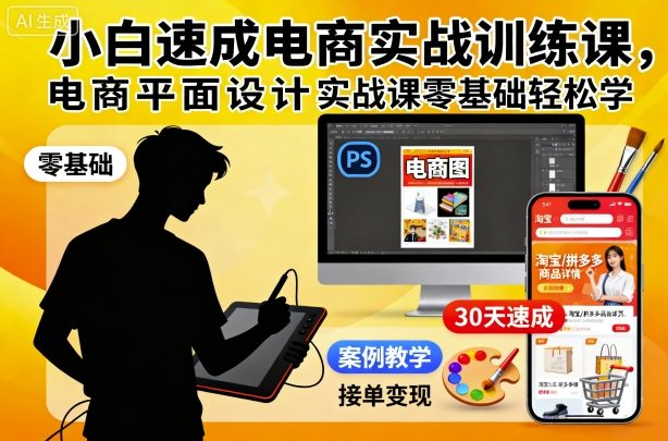 小白速成电商实战训练课，电商平面设计实战课零基础轻松学-资源宝库