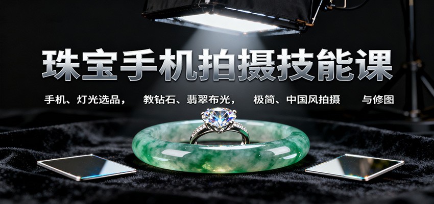 珠宝手机拍摄技能课:手机、 灯光选品,教钻石、翡翠布光,极简、中国风拍摄与修图-资源宝库