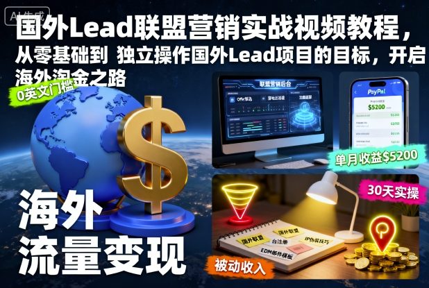 国外Lead联盟营销实战视频教程，从零基础到独立操作国外Lead项目的目标，开启海外淘金之路-资源宝库