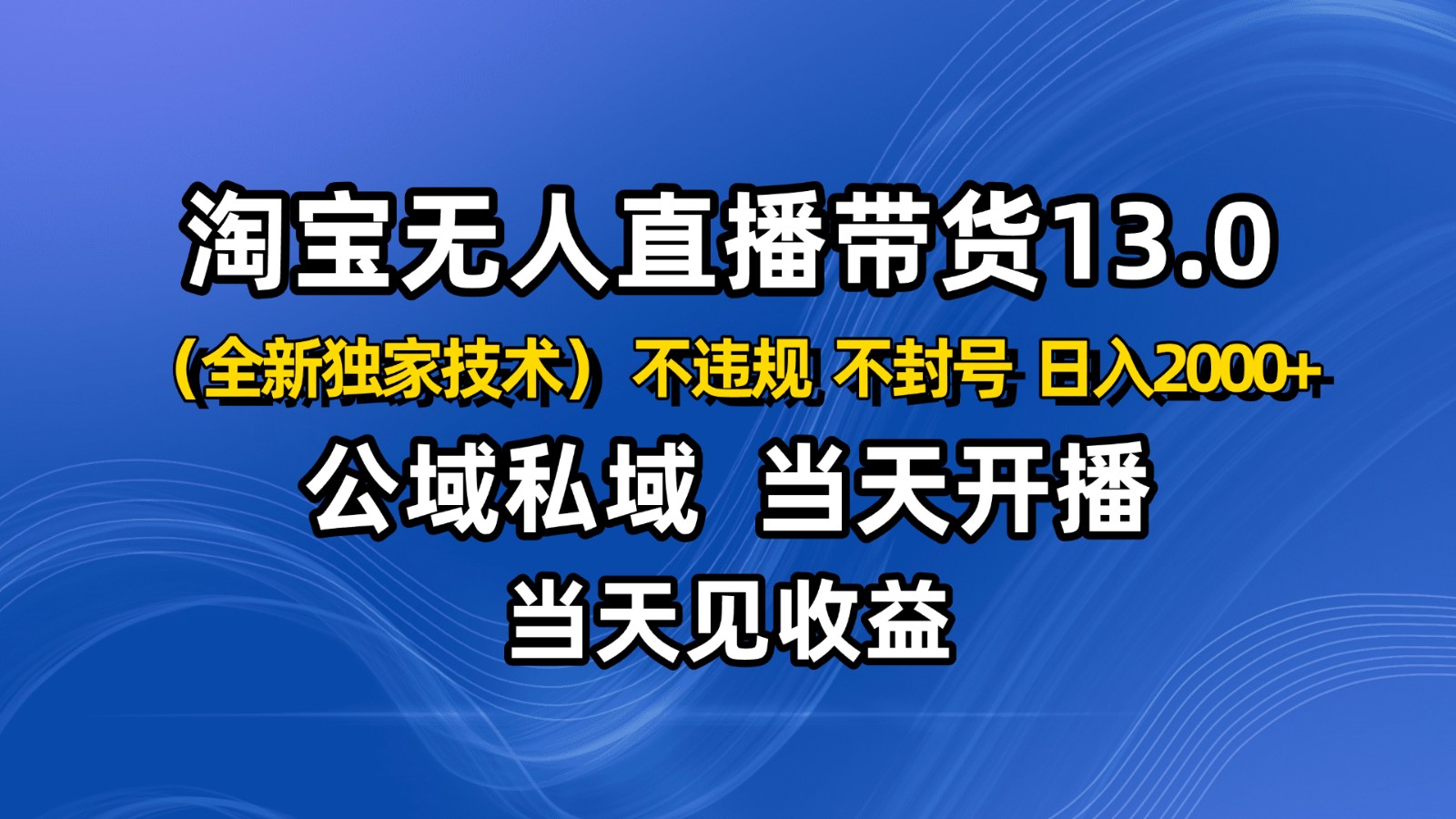 淘宝无人直播13.0,公域私域技术,不封号,不违规 布局下半年旺季赛道,日入2000+-资源宝库