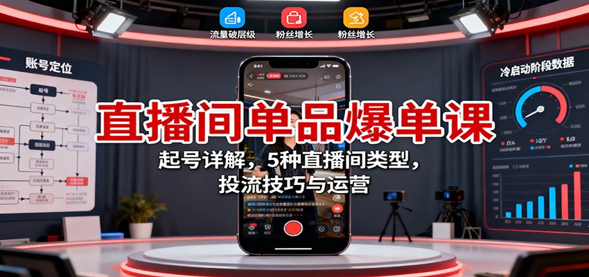 直播间单品爆单课:起号详解,5种直播间类型,投流技巧与运营-资源宝库