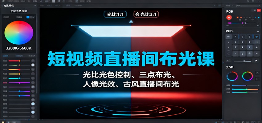 短视频直播间布光课:光比光色控制、三点布光、人像光效、古风直播间布光-资源宝库
