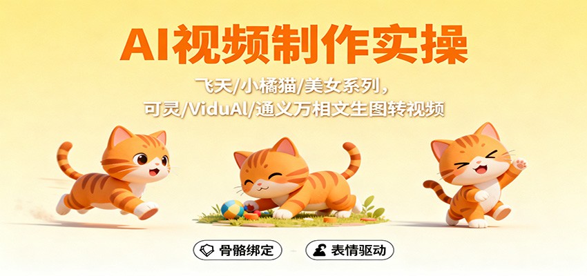 AI视频制作实操,飞天/小橘猫/美女系列,可灵/ViduAl/通义万相文生图转视频-资源宝库