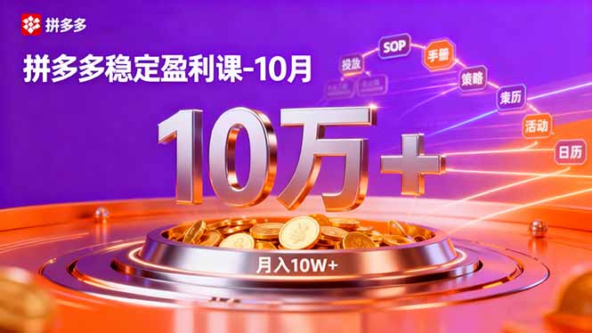 拼多多稳定盈利课-10月，强付费SOP+微付费高投产+活动矩阵，单店月入10万+-资源宝库