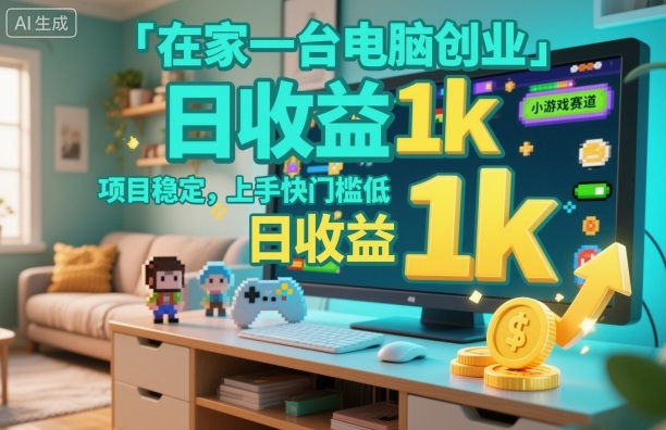 在家一台电脑创业，小游戏赛道，项目稳定，上手快门槛低，日收益1k+【揭秘】-资源宝库