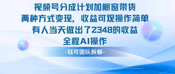 新玩法，视频号分成计划+橱窗带货，有人当天做出了2348的收益-资源宝库