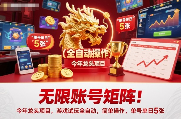 无限账号矩阵！今年龙头项目，游戏试玩全自动，简单操作，单号单日5张【揭秘】-资源宝库