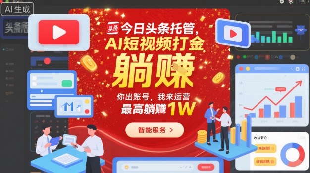 今日头条托管，AI短视频打金，你出账号，我来运营，最高躺賺1W【揭秘】-资源宝库