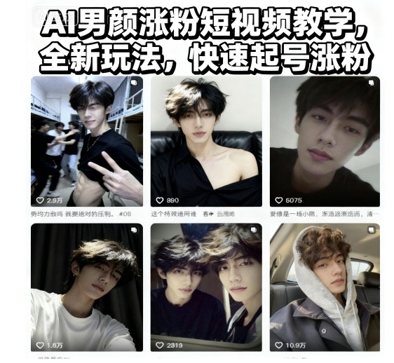 AI男颜涨粉短视频教学，全新玩法，快速起号涨粉-资源宝库