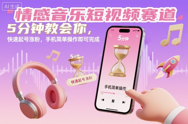 情感音乐短视频赛道，5分钟教会你，快速起号涨粉，手机简单操作即可完成-资源宝库