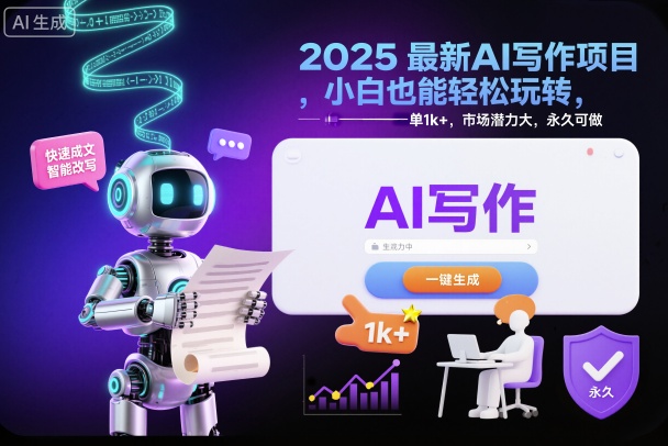 2025最新AI写作项目，小白也能轻松玩转，一单1k+，市场潜力大，永久可做-资源宝库