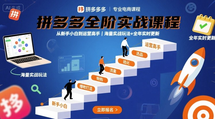 拼多多全阶实战课程，从新手小白到运营高手，海量实战玩法+全年实时更新【2025年10月更新】-资源宝库