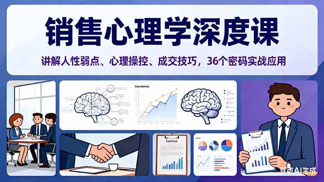 销售心理学深度课，讲解人性弱点、心理操控、成交技巧，36个密码实战应用-资源宝库