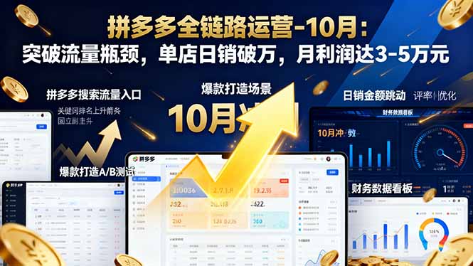 拼多多全链路运营-10月:突破流量瓶颈,单店日销破万,月利润达3-5万元-资源宝库