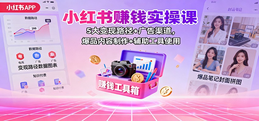 小红书赚钱实操课:5大变现路径+广告渠道,爆品内容制作+辅助工具使用-资源宝库