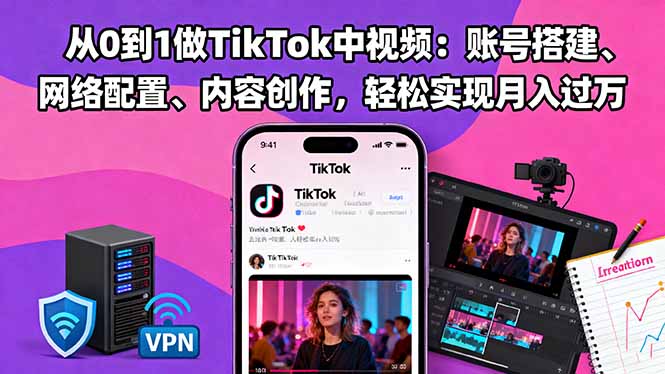 从0到1做TikTok中视频:账号搭建、网络配置、内容创作,轻松实现月入过万-资源宝库
