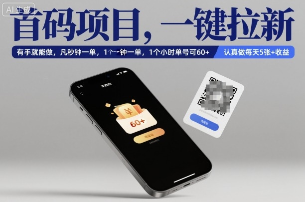 首码项目,一键拉新,有手就能做,几秒钟一单,1个小时单号可60+,认真做每天5张+收益【揭秘】-资源宝库