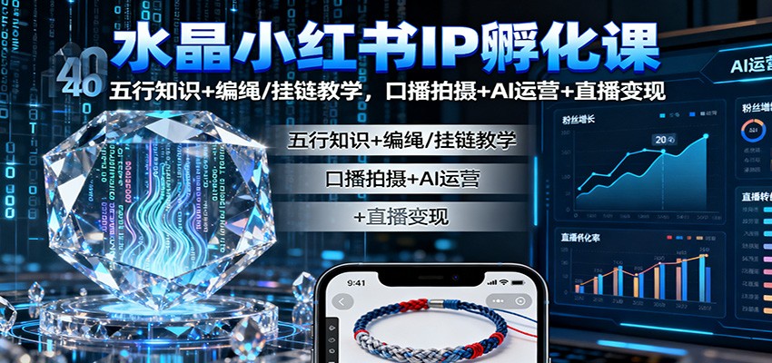 水晶小红书IP孵化课:五行知识+编绳/挂链教学,口播拍摄+AI运营+直播变现-资源宝库