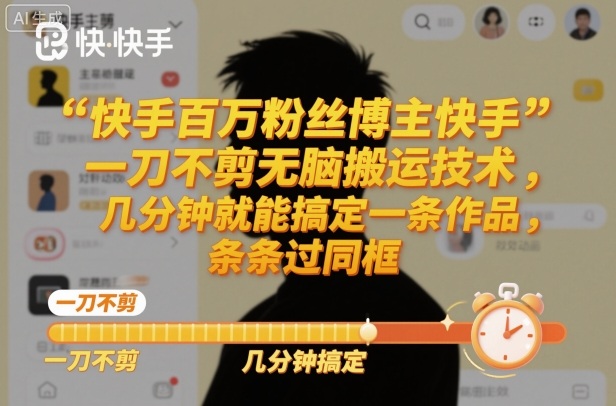 快手百万粉丝博主快手一刀不剪无脑搬运技术，几分钟就能搞定一条作品，条条过同框-资源宝库